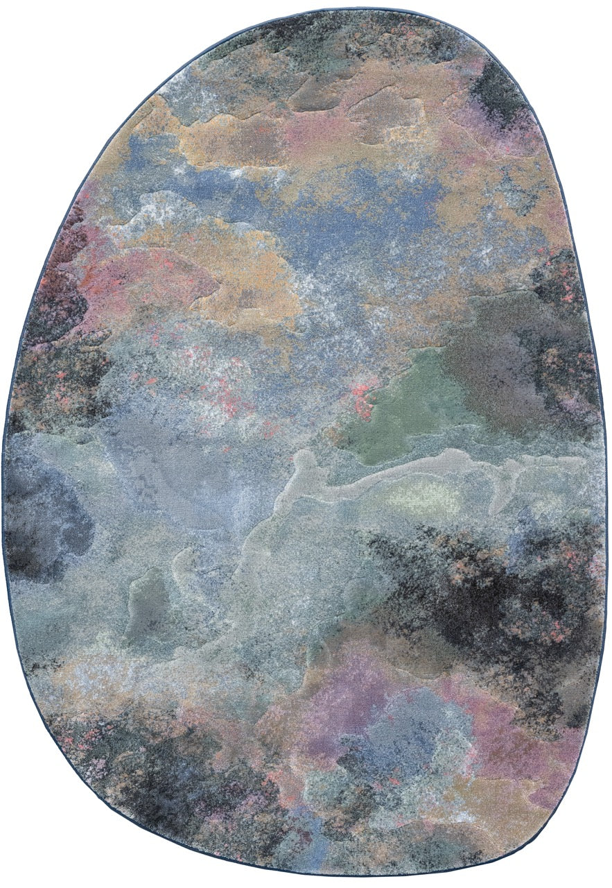 Pebble shaped version of the Tapison Home Torino 063.0934.5626 rug in soft pink, ochre, sage and grey blue