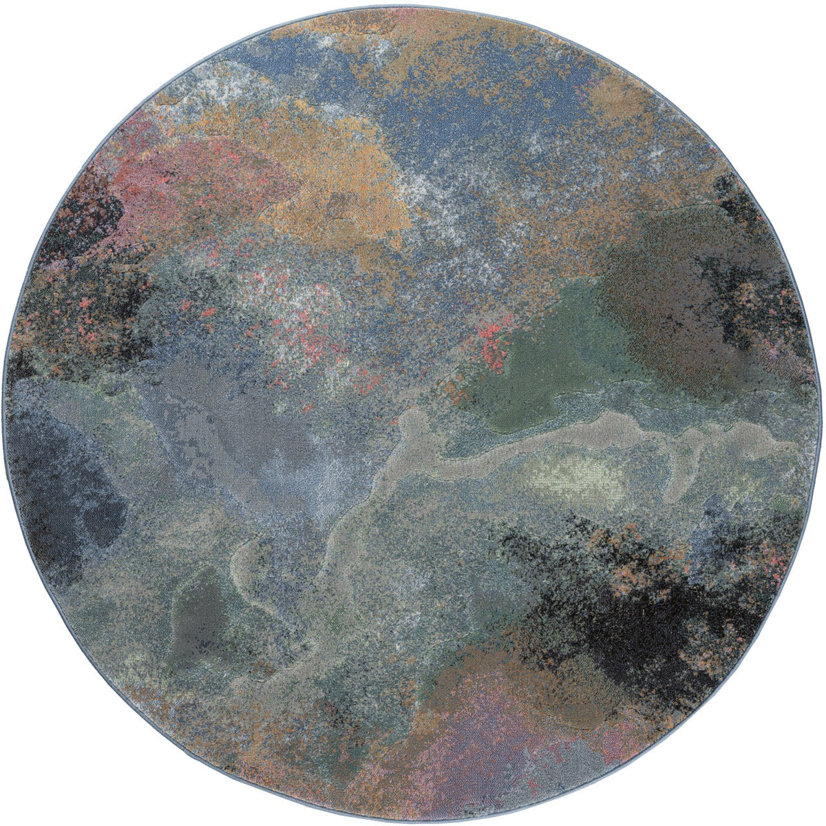 Round version of the Tapison Home Torino 063.0934.5626 rug in soft pink, ochre, sage and grey blue