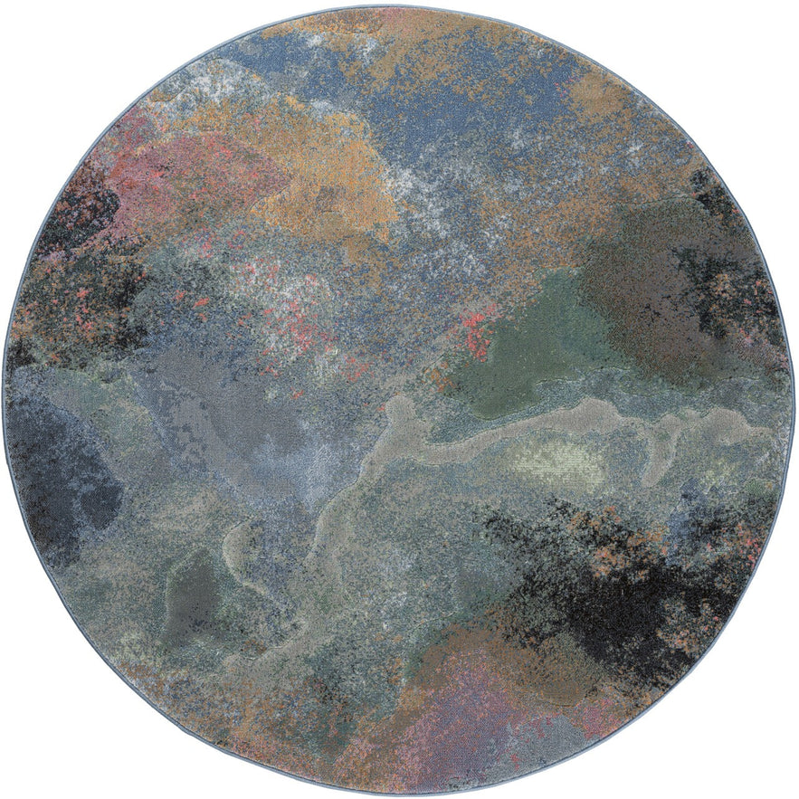 Round version of the Tapison Home Torino 063.0934.5626 rug in soft pink, ochre, sage and grey blue