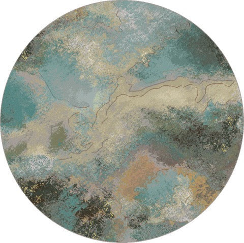 Round version of the Tapison Home Torino 063.0934.7270 rug in grey blue, rust orange and ochre