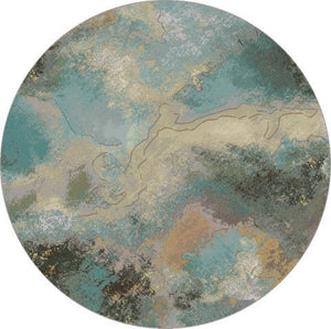 Round version of the Tapison Home Torino 063.0934.7270 rug in grey blue, rust orange and ochre