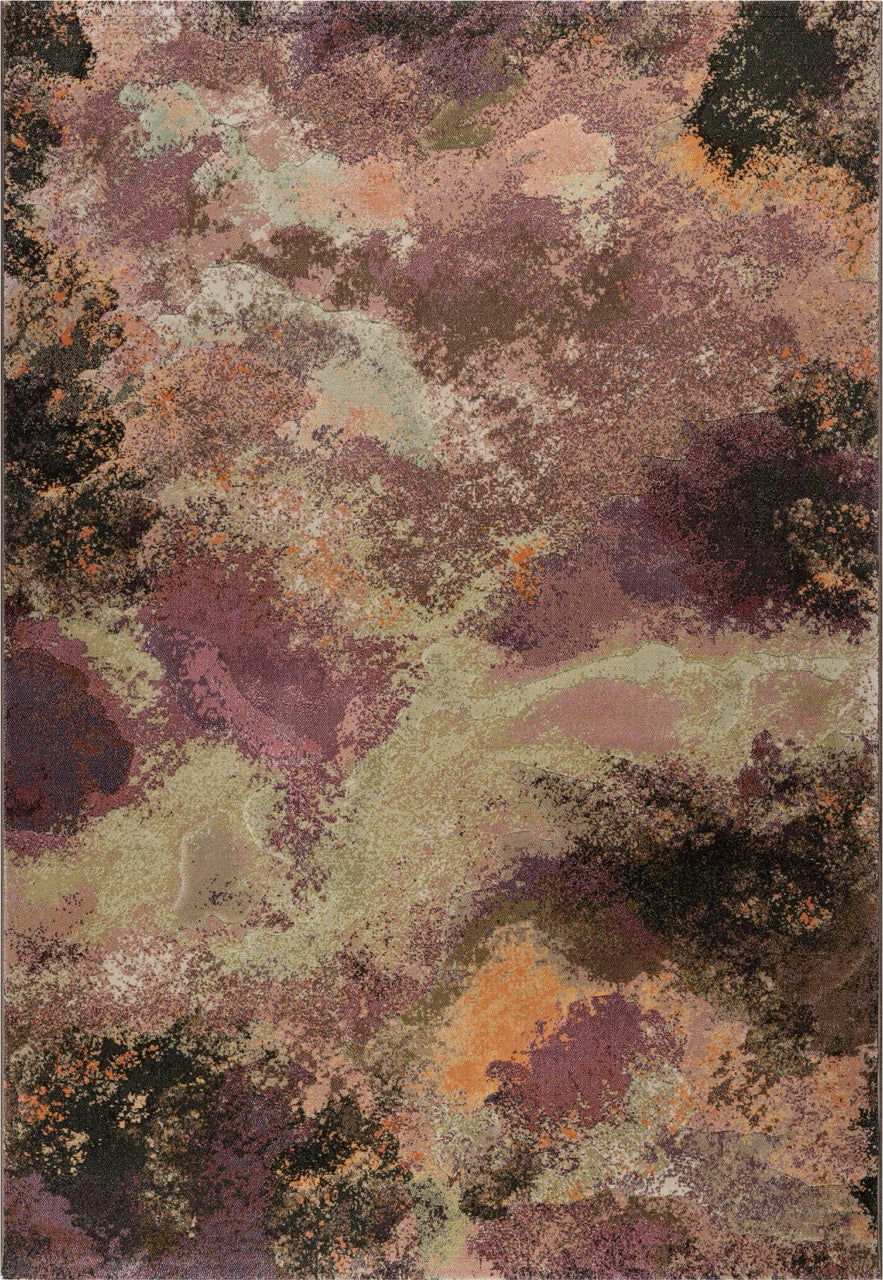Tapison Home Torino 063.0934.7274 rug seen from above, abstract cloud pattern in plum, mauve and olive green