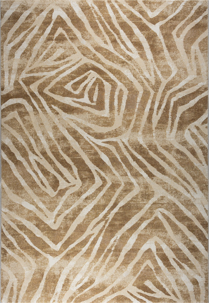Tapison Home Torino 063.0990.7299 rug seen from above, ivory line pattern on ochre and caramel