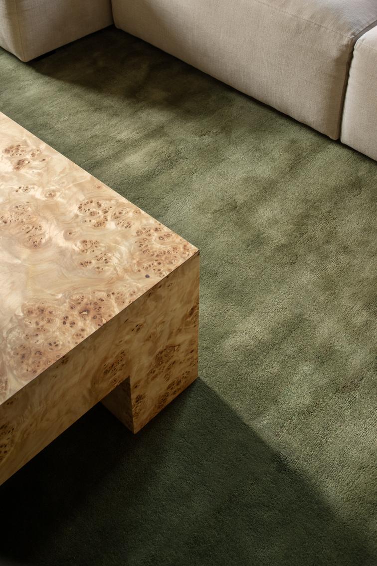 Olive Green Wool Rug, Layered Capulet Olive, detail of the wool