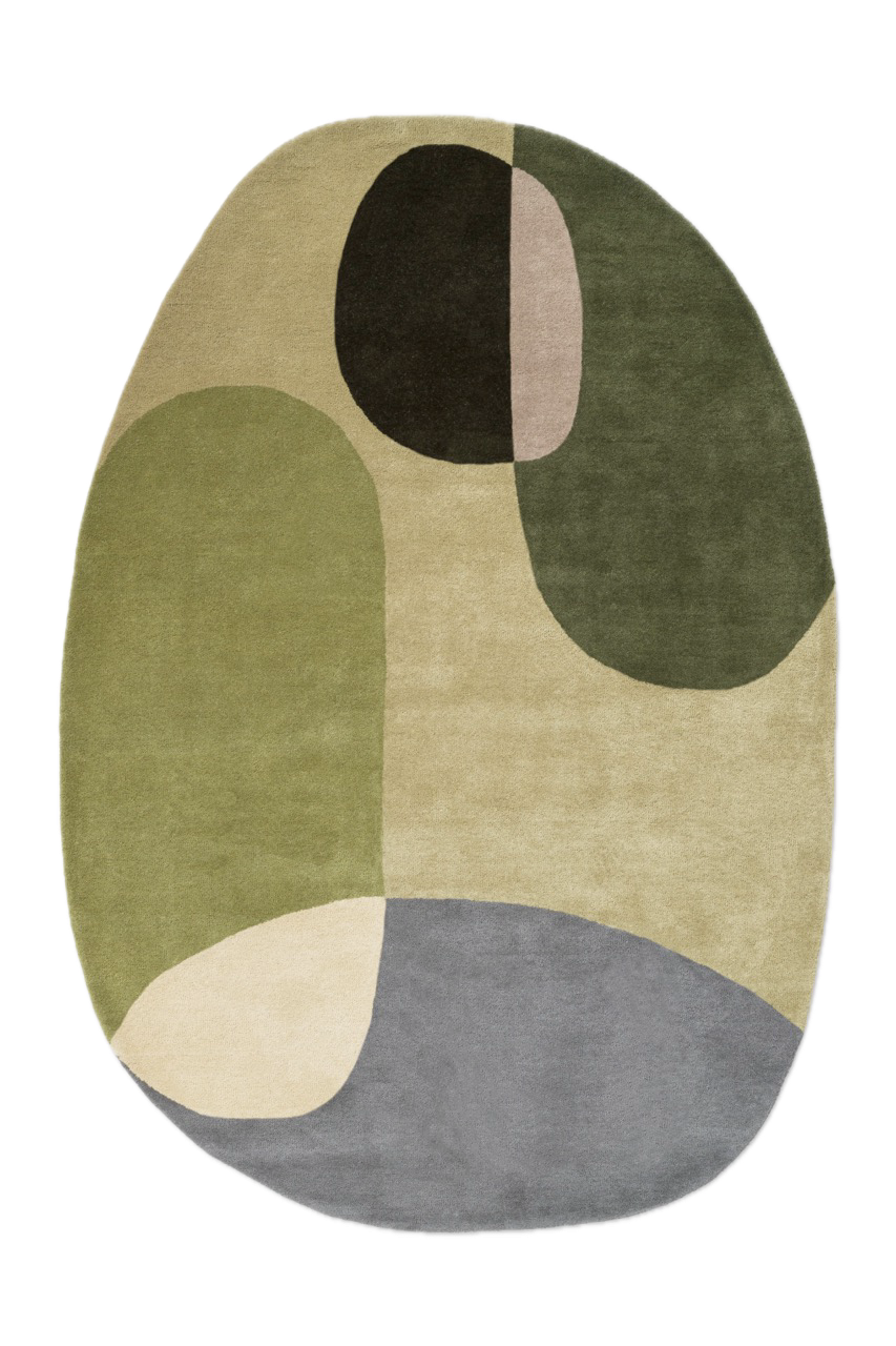 Brink & Campman Decor Miller Summer rug in sage green, forest green and dove grey, top view