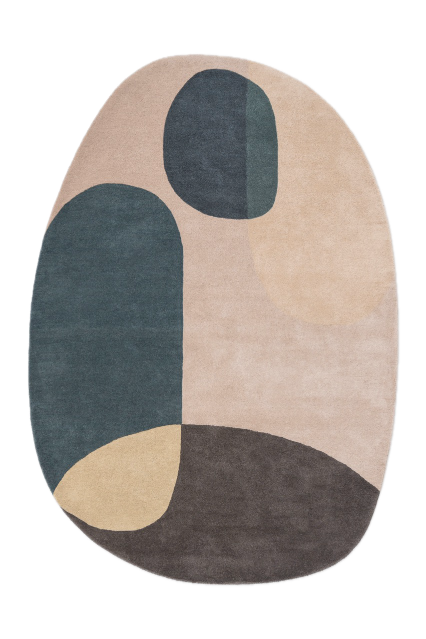 Brink & Campman Decor Miller Winter rug in petrol blue, blush beige and charcoal brown, top view