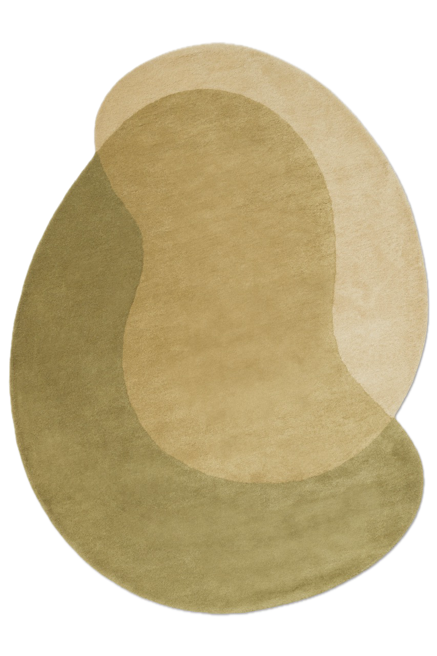 Brink & Campman Element Lane Green rug in olive green, ochre yellow and cream, top view