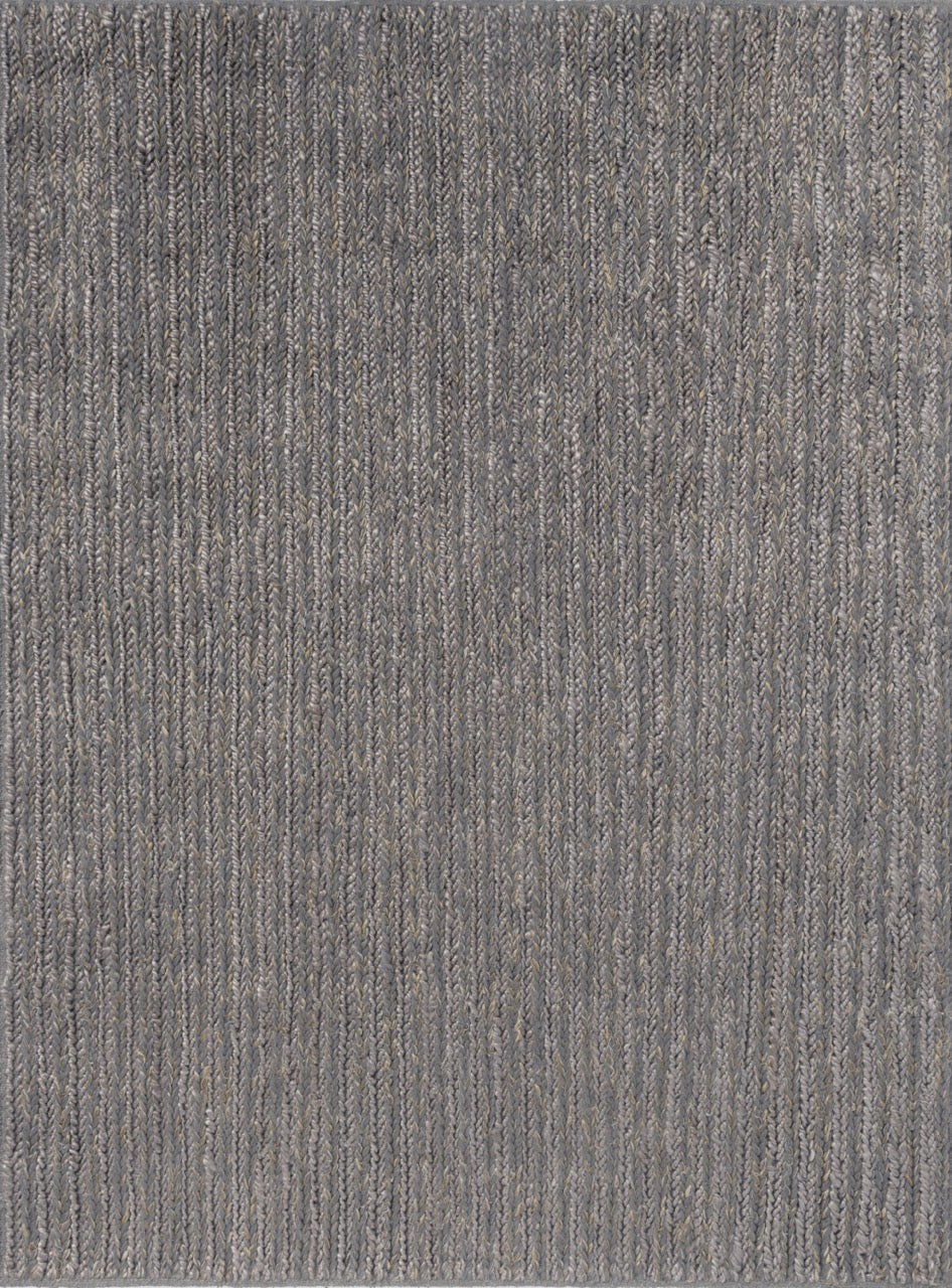 Top-down image of Craft Plait Stone rug in mineral grey wool braid
