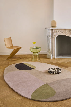 Brink & Campman Decor Miller Autumn rug in sand beige, blush pink and olive green, shown in an interior