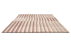 Brink & Campman Decor Pilar Blush rug in dusty pink with cream and greige stripes, perspective view