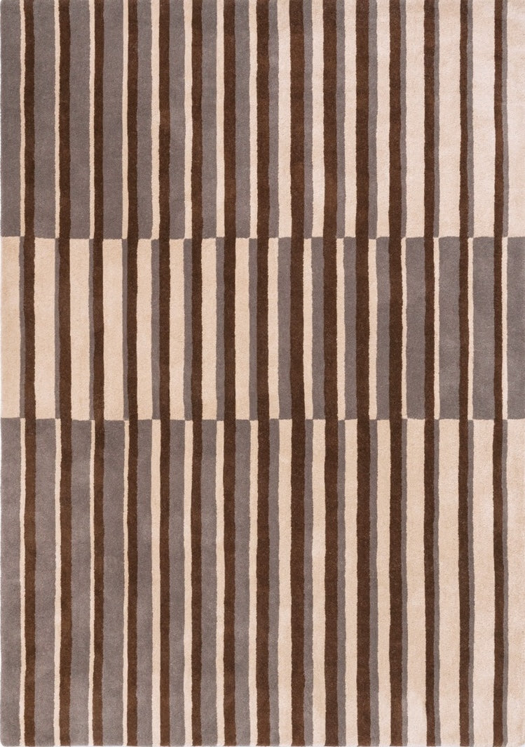 Brink & Campman Decor Pilar Taupe rug in taupe with chocolate brown and cream stripes, top view