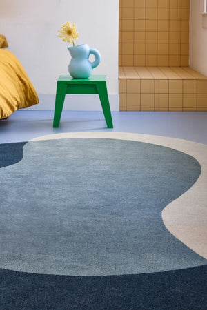 Brink & Campman Element Lane Blue rug in midnight blue, slate blue and sand beige, shown in an interior, second view