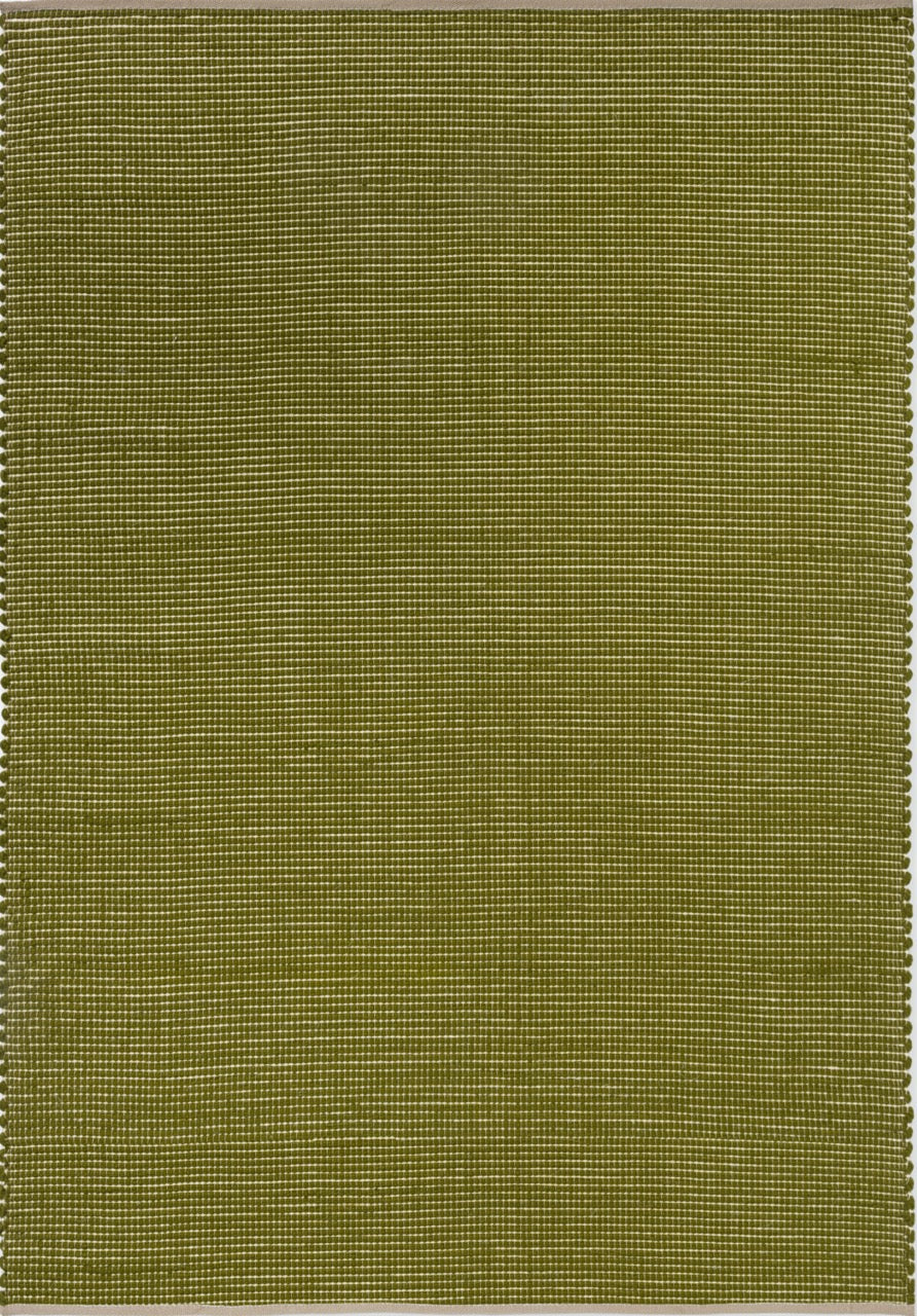 Top-down image of Frame Leaf rug with muted green tone and woven texture