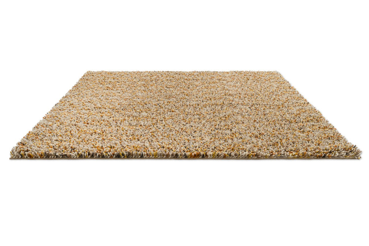 Brink & Campman Loom Calendula rug in marigold yellow, ochre and cream, perspective view