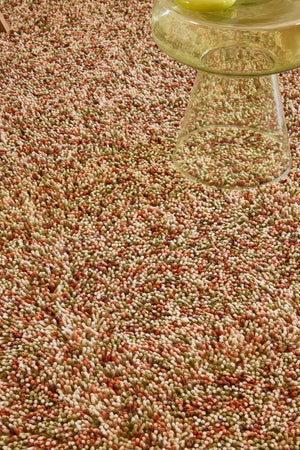 Brink & Campman Loom Pumpkin rug in pumpkin orange, coral and olive green, shown in an interior, second view