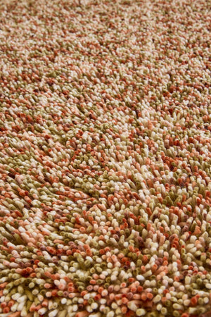 Brink & Campman Loom Pumpkin rug in pumpkin orange, coral and olive green, shown in an interior, third view