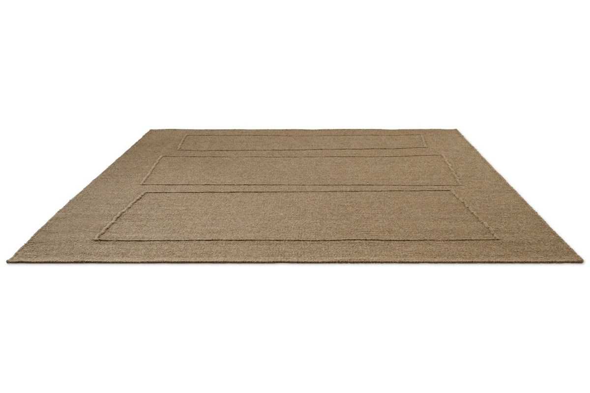 Brink & Campman Senso Blocks Fur Brown rug in camel brown with three blocks in relief, perspective view