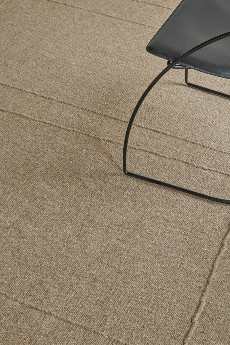 Brink & Campman Senso Blocks Fur Brown rug in camel brown with three blocks in relief, shown in an interior, second view