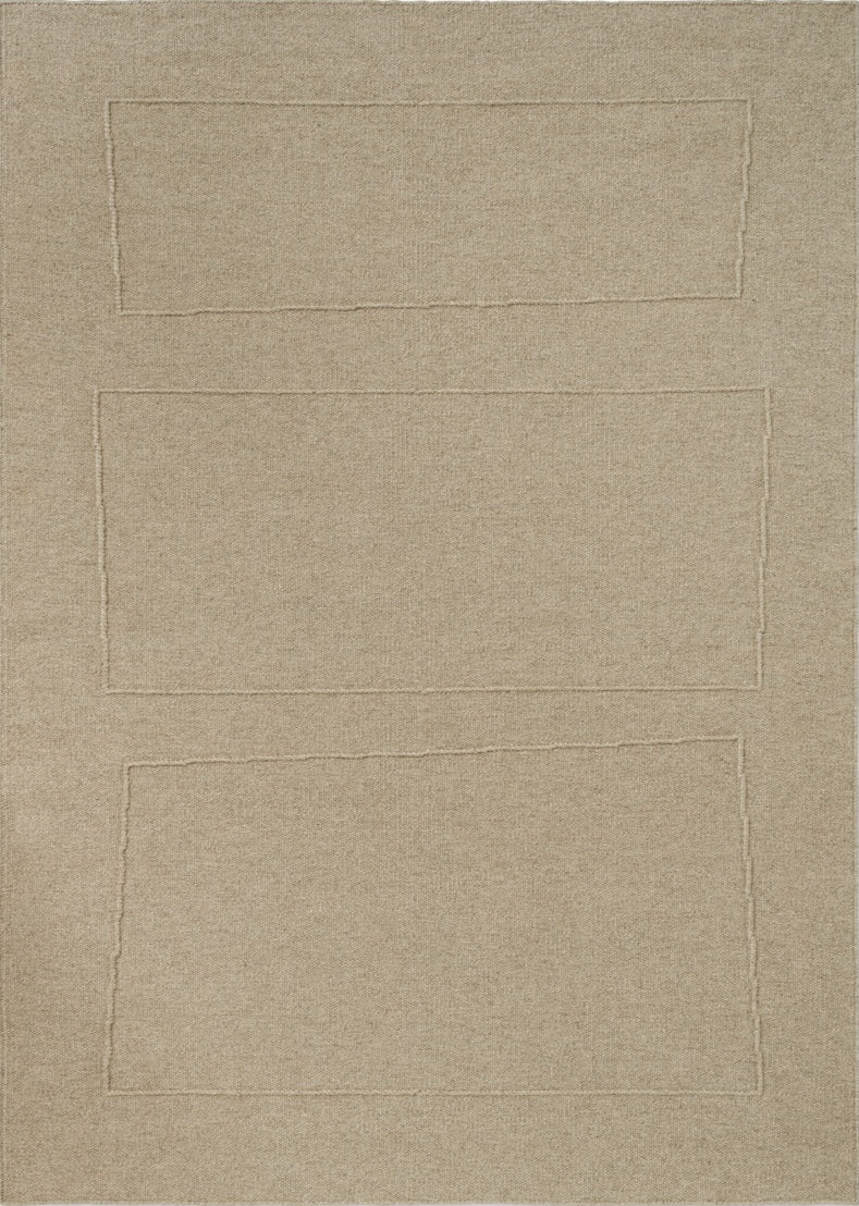 Brink & Campman Senso Blocks Natural rug in sand beige with three blocks in relief, top view