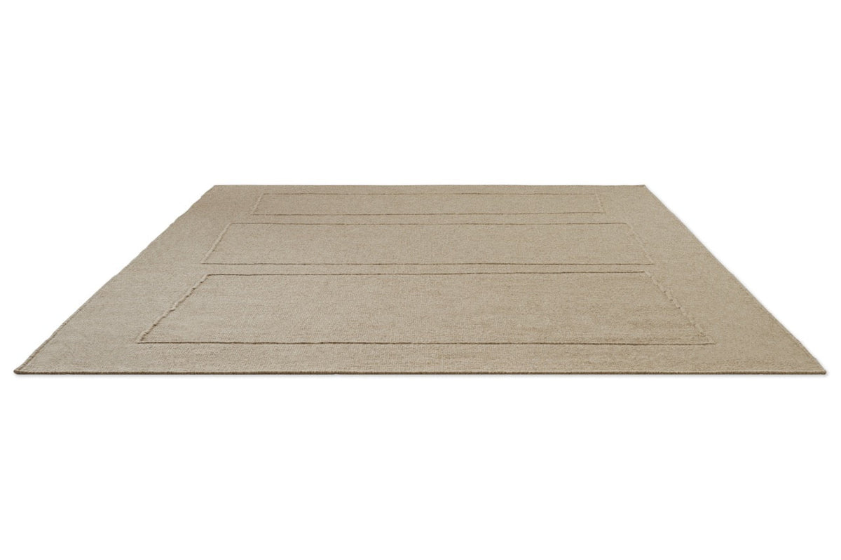 Brink & Campman Senso Blocks Natural rug in sand beige with three blocks in relief, perspective view