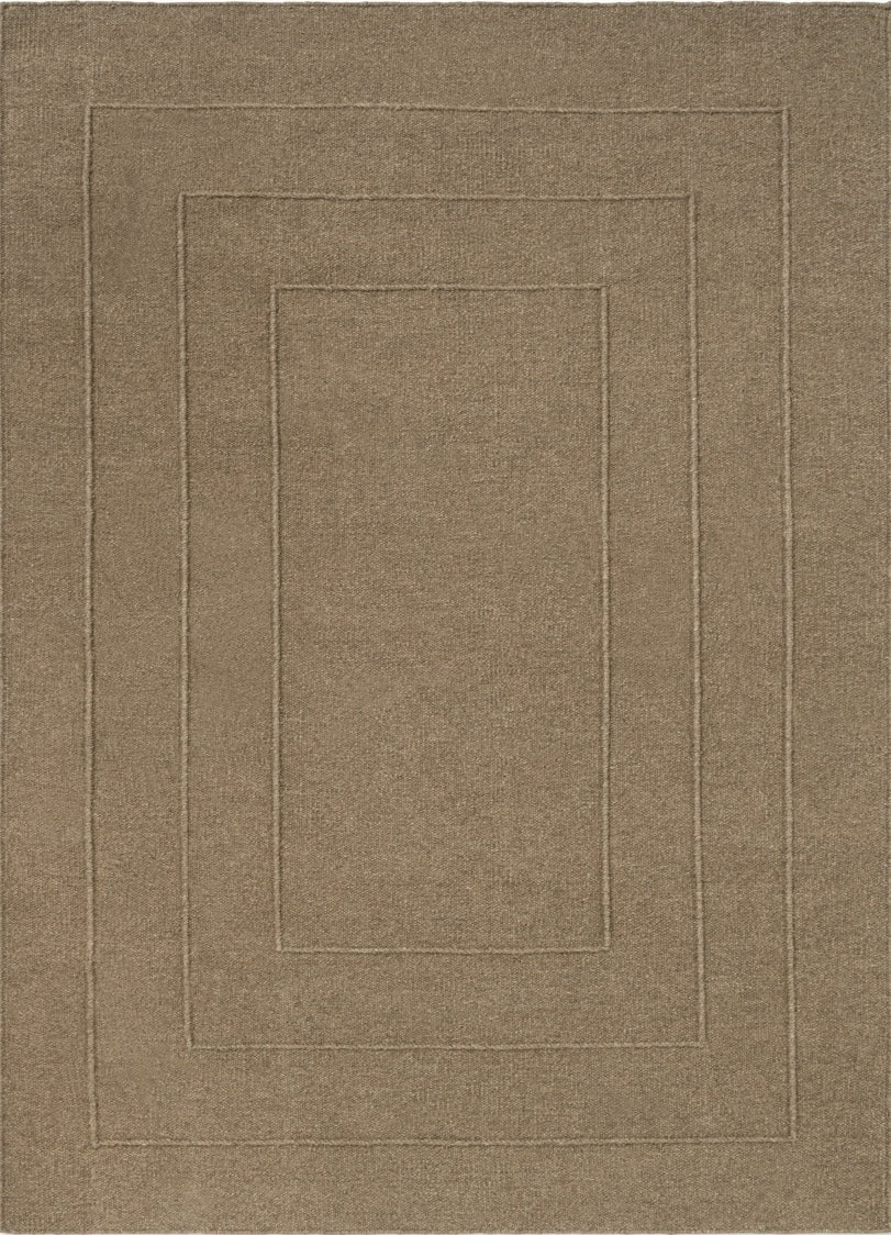 Brink & Campman Senso Border Fur Brown rug in camel brown with three frames in relief, top view