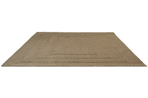 Brink & Campman Senso Border Fur Brown rug in camel brown with three frames in relief, perspective view