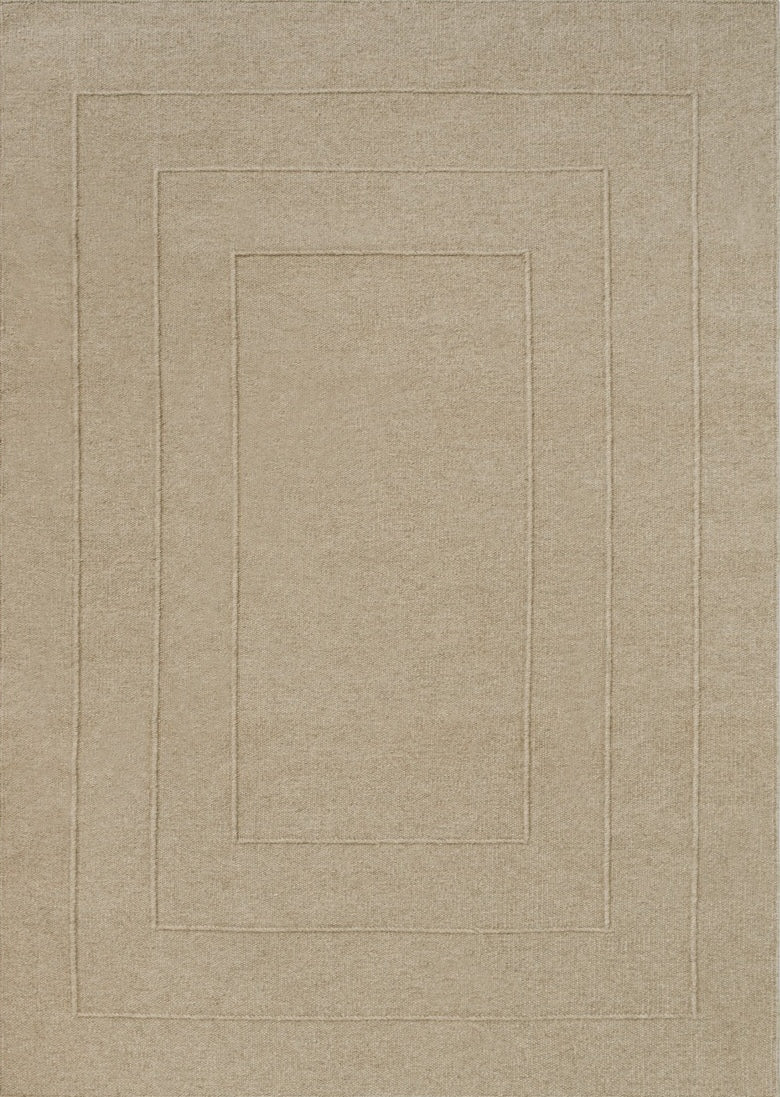 Brink & Campman Senso Border Natural rug in sand beige with three frames in relief, top view
