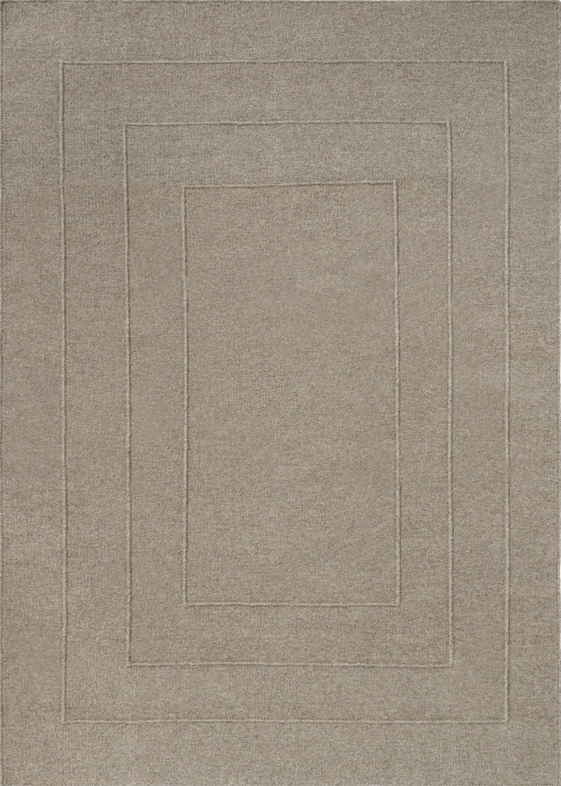 Brink & Campman Senso Border Soft Taupe rug in grey taupe with three frames in relief, top view