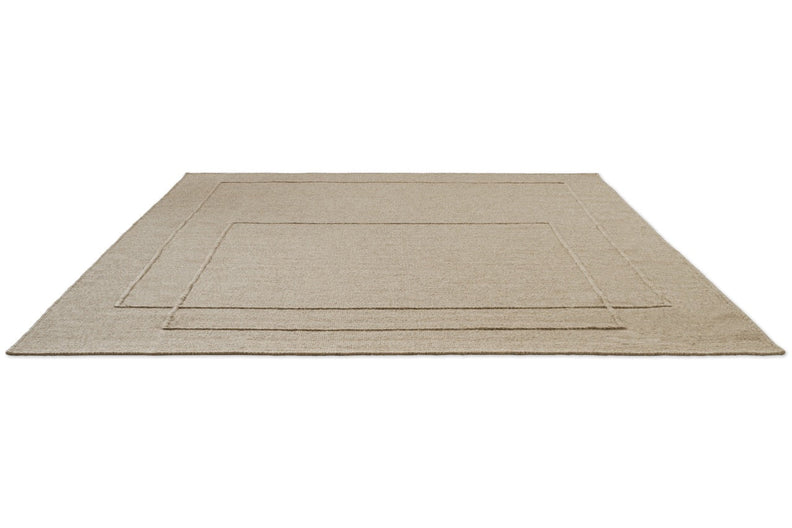 Brink & Campman Senso Level Natural rug in sand beige with two rectangles in relief, perspective view