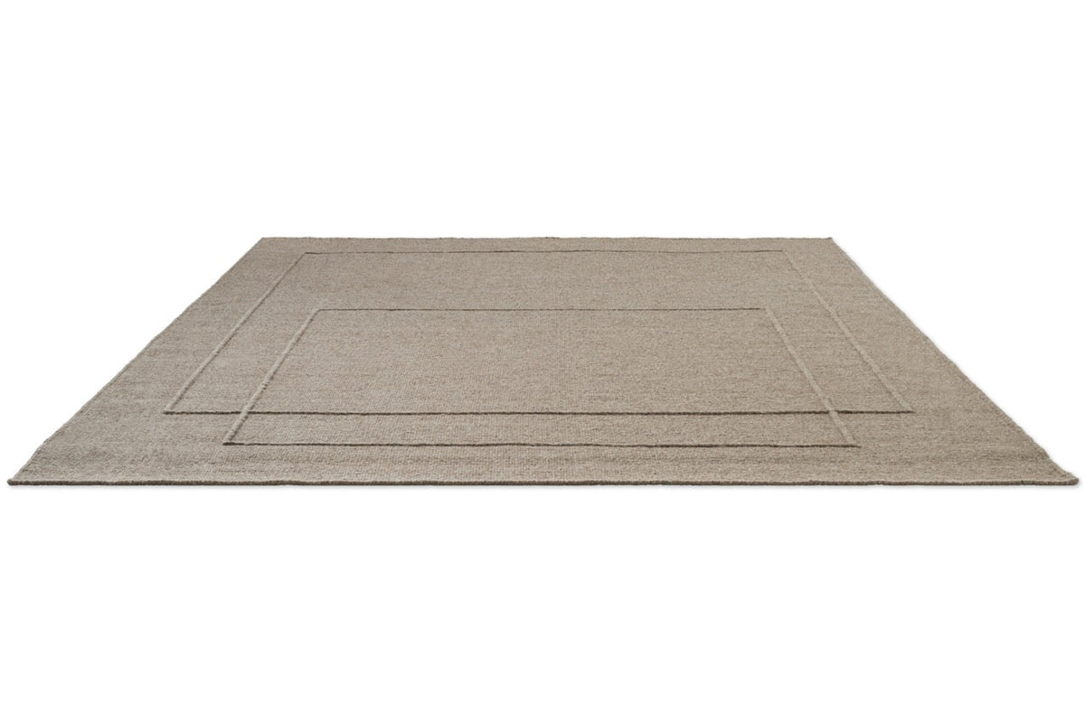 Brink & Campman Senso Level Soft Taupe rug in grey taupe with two rectangles in relief, perspective view