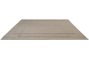 Brink & Campman Senso Level Soft Taupe rug in grey taupe with two rectangles in relief, perspective view