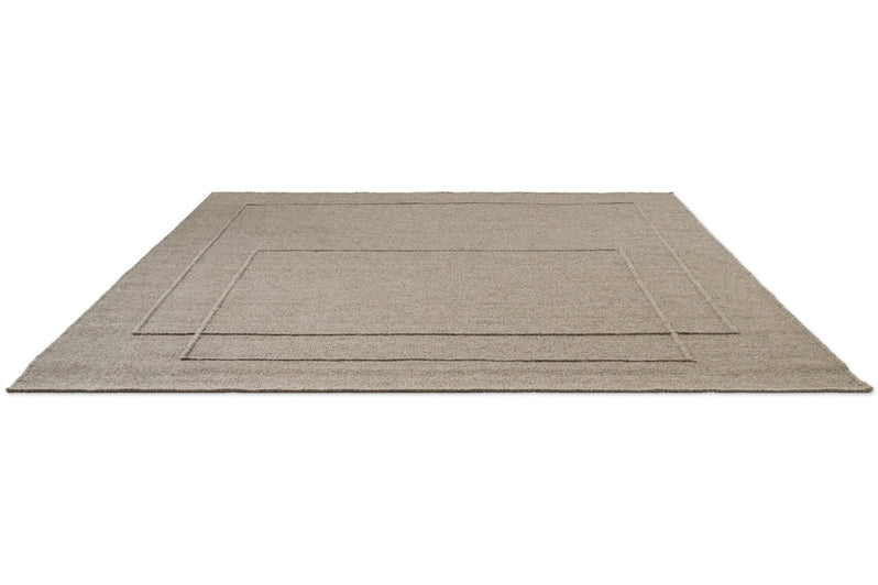 Brink & Campman Senso Level Soft Taupe rug in grey taupe with two rectangles in relief, perspective view