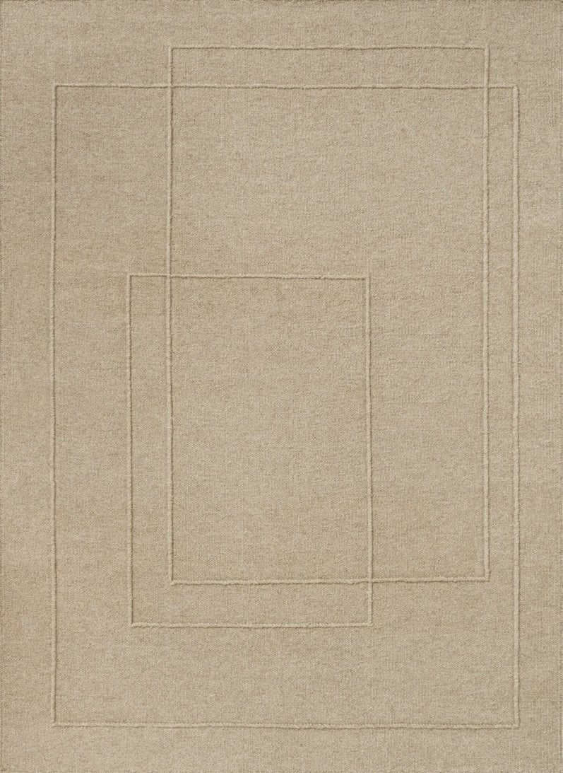 Brink & Campman Senso Planes Natural rug in sand beige with overlapping rectangles in relief, top view