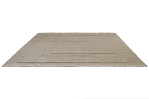 Brink & Campman Senso Planes Soft Taupe rug in grey taupe with overlapping rectangles in relief, perspective view