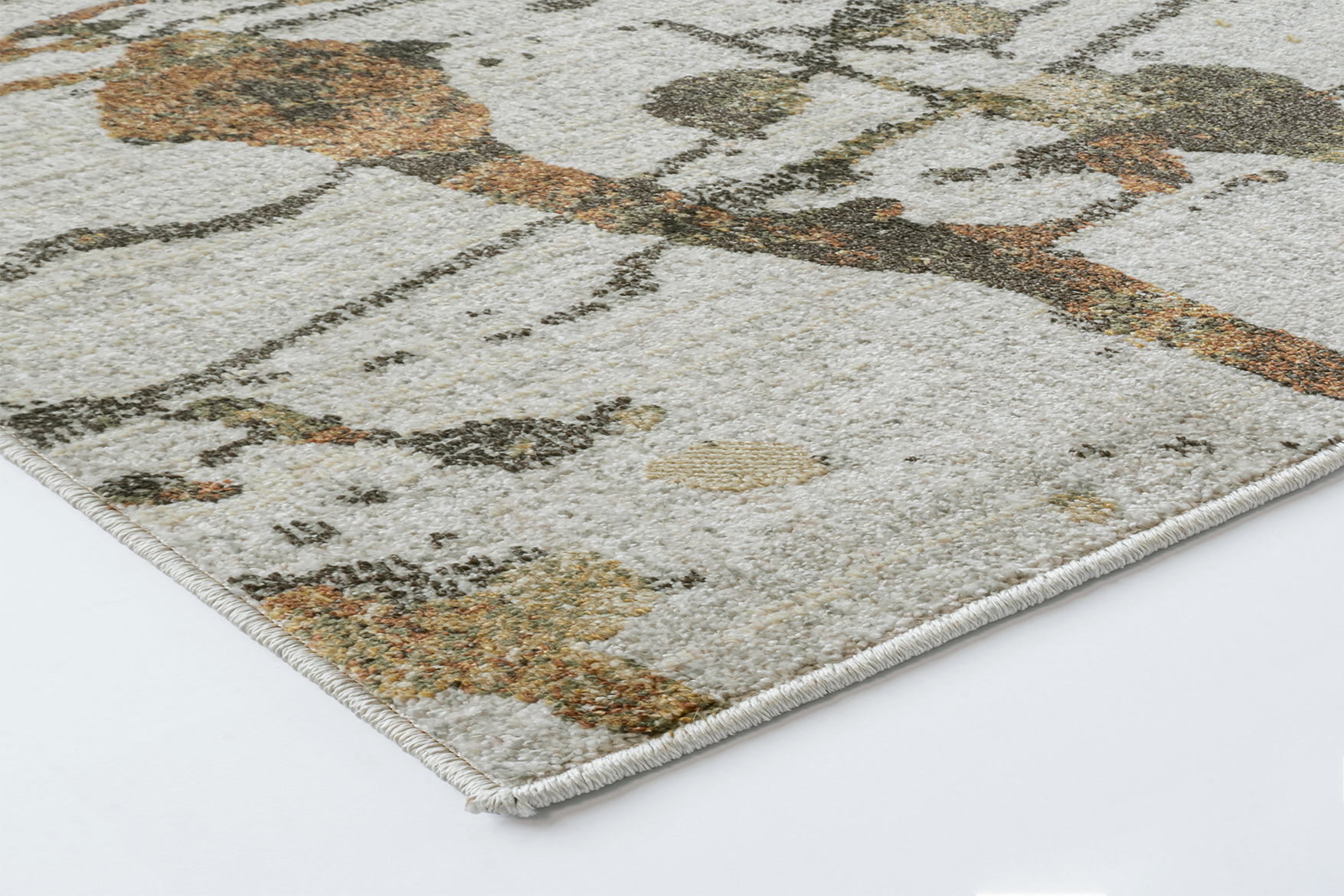 Corner detail of the Acsento Jura Multi 1 rug showcasing its flatweave construction and clean edges.

