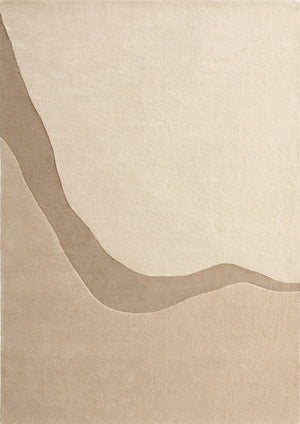 Top-down view of the Acsento Figari Linen rug displaying its full, geometric design in soft ivory tones.

