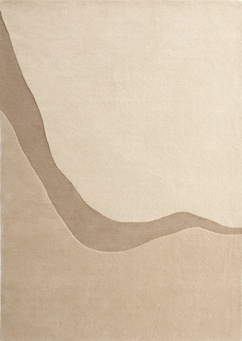 Top-down view of the Acsento Figari Linen rug displaying its full, geometric design in soft ivory tones.

