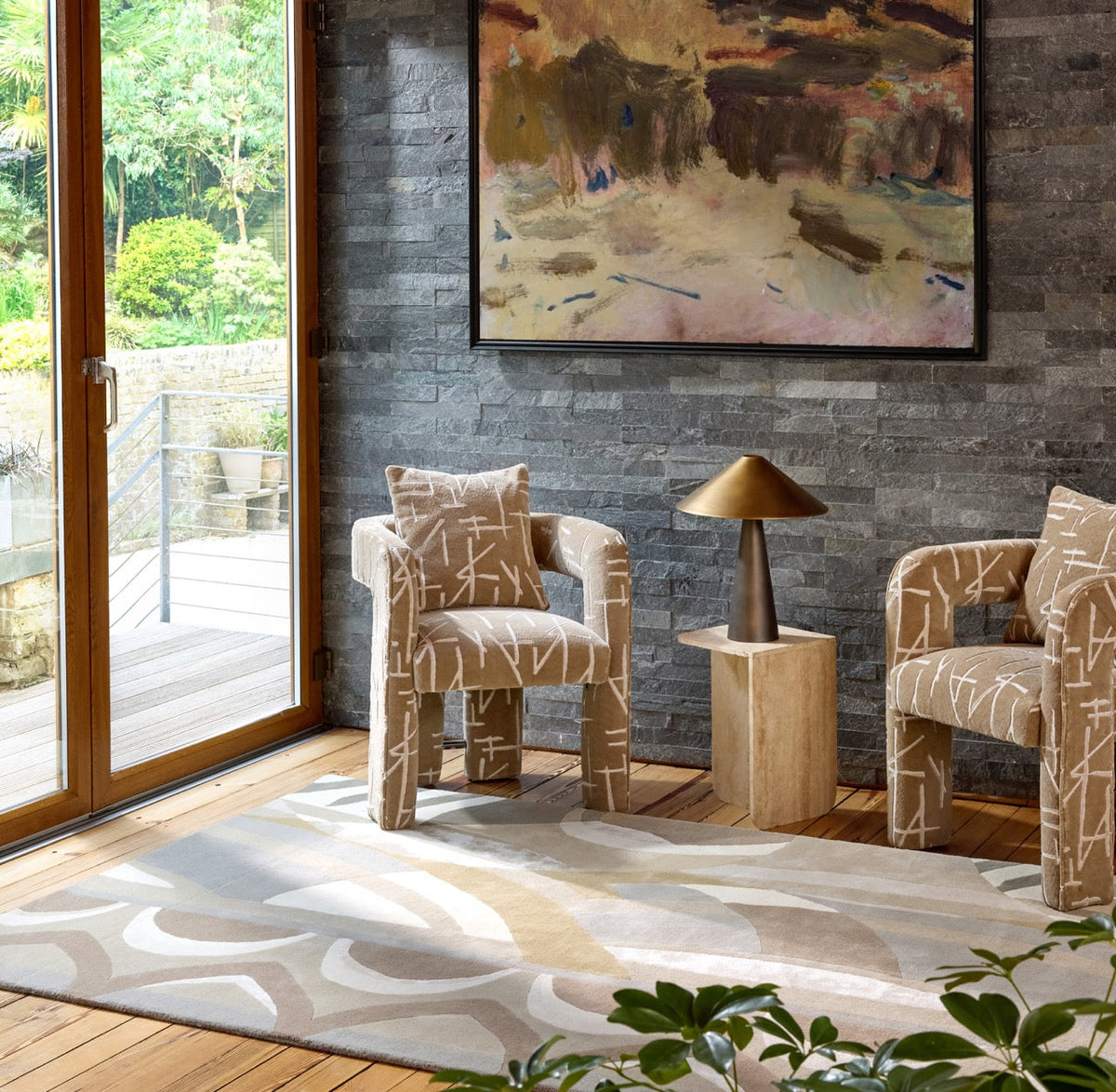 Harlequin Atelier Pebble rug in stone, taupe and dove grey, shown in an interior