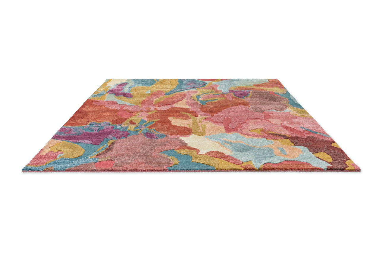  Harlequin Foresta Rosewood rug top view - multicolor abstract pattern in huckleberry tones
