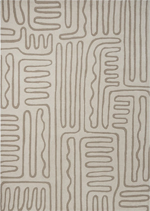 Harlequin Hollow Pebble rug in ivory with greige lines, top view