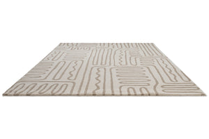 Harlequin Hollow Pebble rug in ivory with greige lines, perspective view