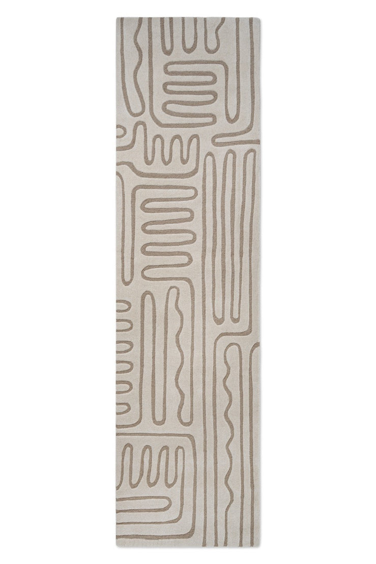 Harlequin Hollow Pebble runner in ivory with greige lines, top view