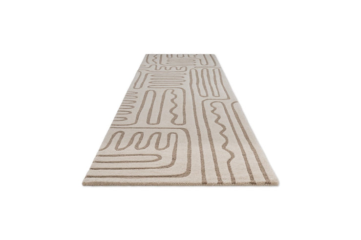 Harlequin Hollow Pebble runner in ivory with greige lines, perspective view