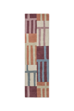 Harlequin Monolith Cinnabar Amber runner in burnt orange, wine red and denim blue, top view