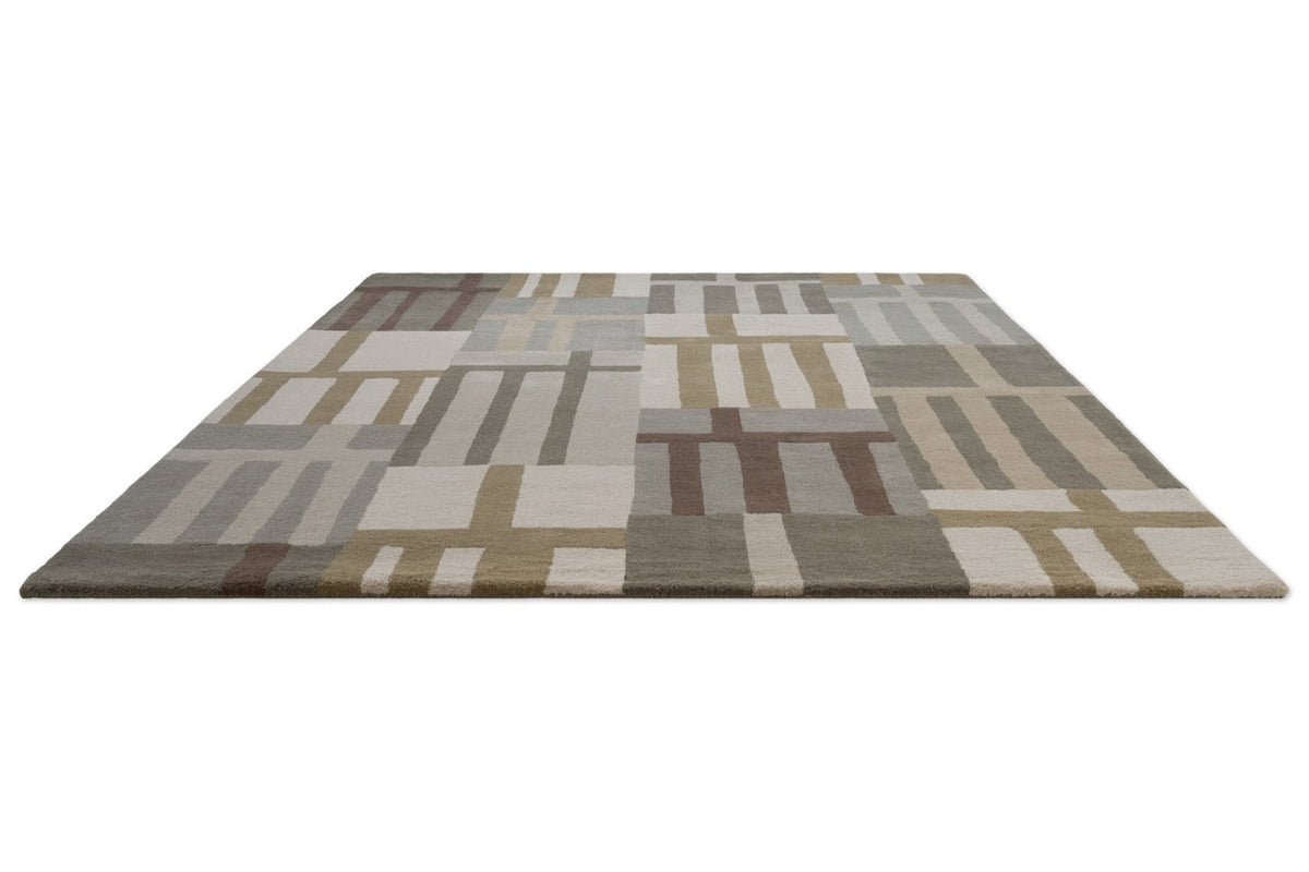Harlequin Monolith Sandstone rug in sage grey, sand and ivory, perspective view