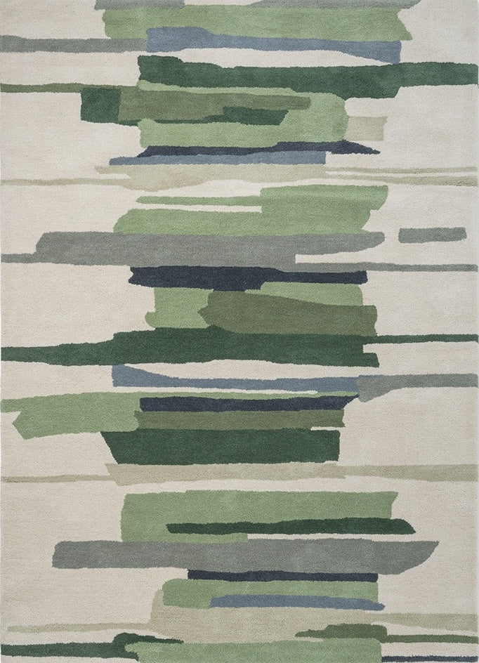 Harlequin Zeal Forest rug in ivory with green brushstrokes, top view