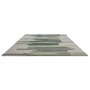 Harlequin Zeal Forest rug in ivory with green brushstrokes, perspective view