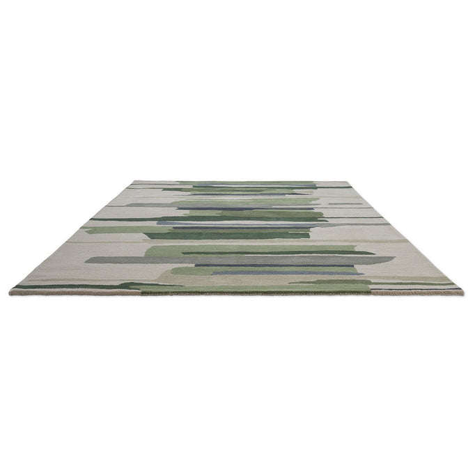 Harlequin Zeal Forest rug in ivory with green brushstrokes, perspective view