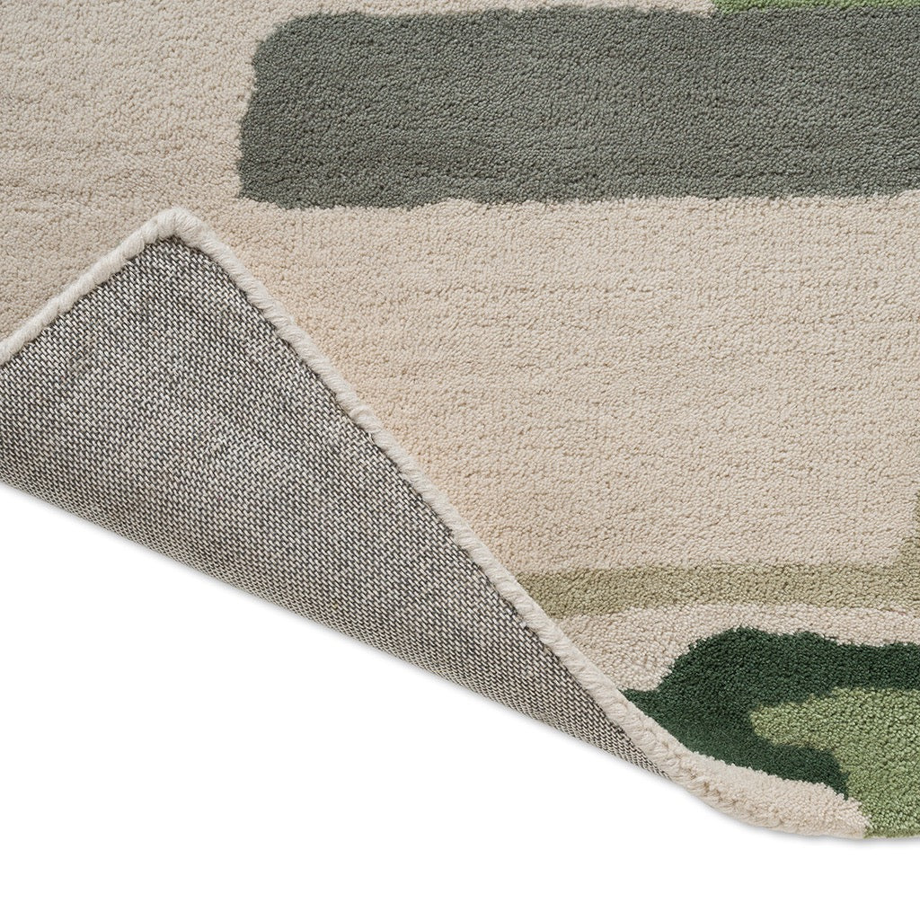 Harlequin Zeal Forest rug, detail of folded corner and backing
