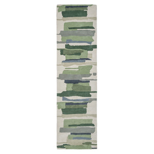 Harlequin Zeal Forest runner in ivory with green brushstrokes, top view